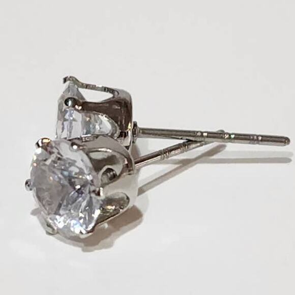 Silver Round Cut Brilliant Cubic Zirconia 2 CTW Stud Earrings - Picture 3 of 11